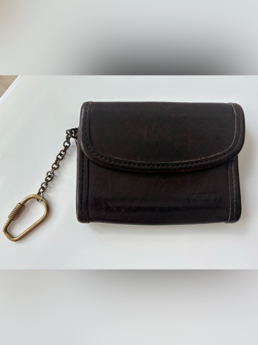 Coach Dark Brown Leather Wallet with Chain Keyring